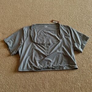 Skims Grey Fits Everybody Henley Cropped Short Sleeve Top, Size 4X NWT